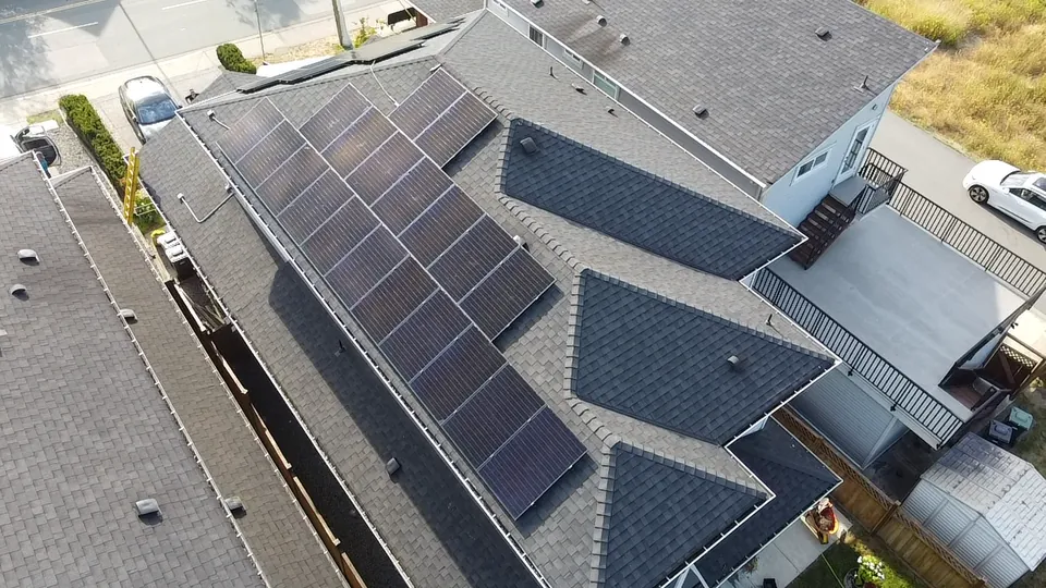 Solar installation across two roof sections of a home in Langley Township